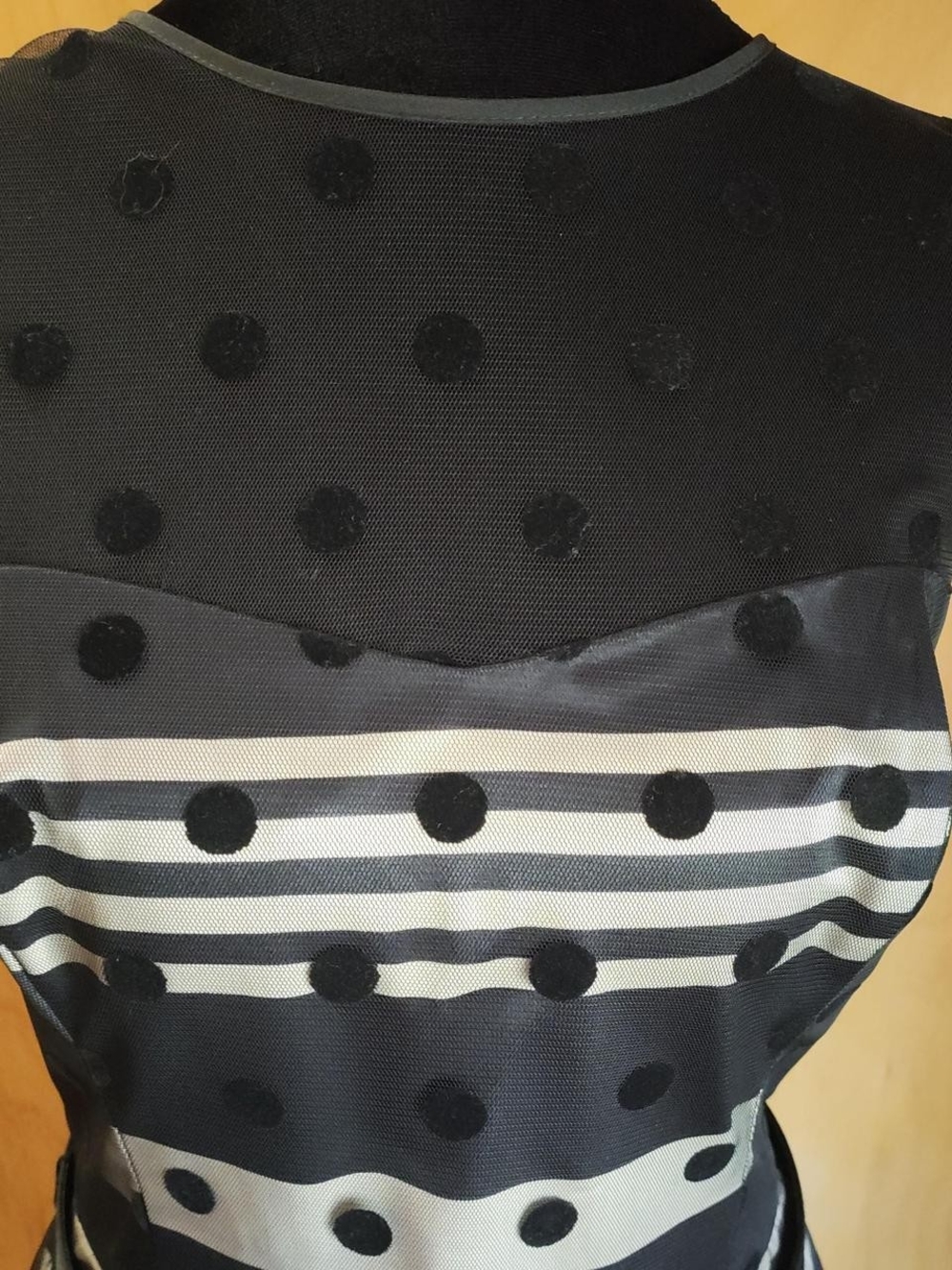 Eliza J Black And Cream Polka Dot & Stripe Fit-and-Flare Midi Dress - Picture 4 of 6